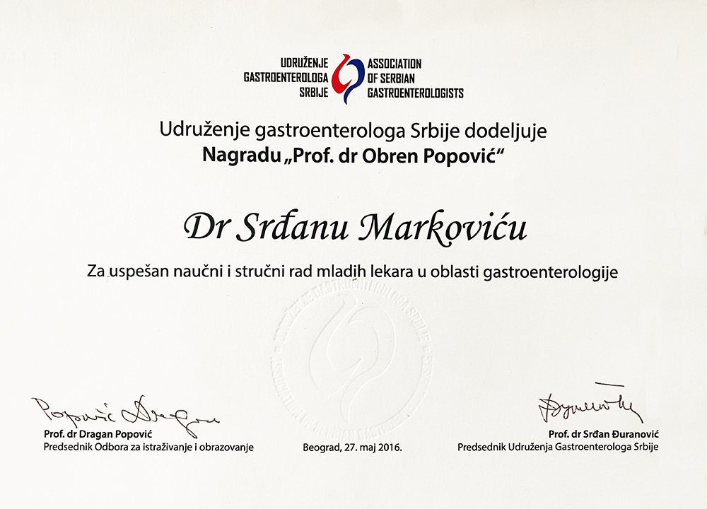 dr srdjan markovic diploma